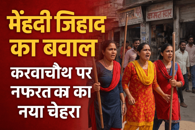 करवाचौथ पर ‘मेंहदी जिहाद’ का बवाल! मुज़फ्फरनगर की सड़कों पर लाठीधारी महिलाएं “लव जिहाद” से जोड़कर बनाया नया विवाद